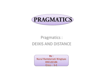 Pragmatics :
DEIXIS AND DISTANCE
 