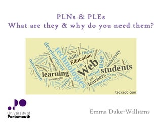 Emma Duke-Williams PLNs & PLEs What are they & why do you need them? 