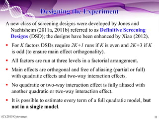 Screening Design Model Use of Definitive Screening Designs to Optimize an Analytical Method | PPTX