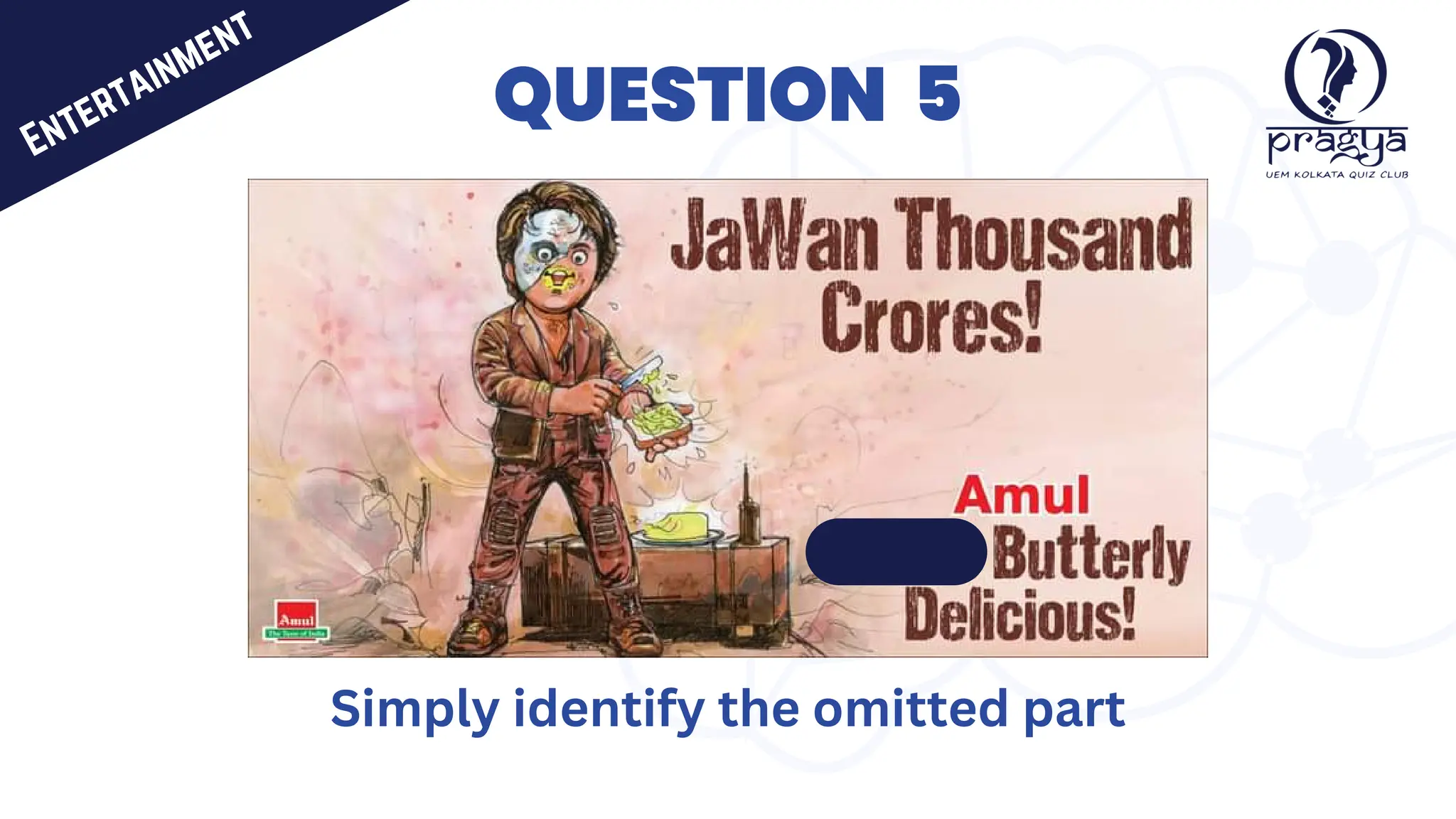 QUESTION 5
Simply identify the omitted part
Entertainment
 