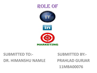 ROLE OF




SUBMITTED TO:-       SUBMITTED BY:-
DR. HIMANSHU NAMLE   PRAHLAD GURJAR
                      11MBA00076
 
