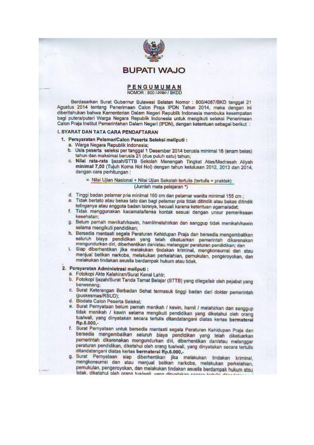tembusan surat sebagai laporan Praja IPDN Pendaftaran 2014 tembusan surat sebagai laporan Praja IPDN Pendaftaran 2014