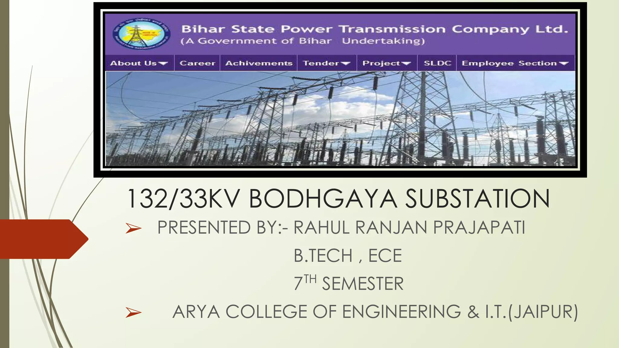 Presentation on 132/33KV BSPTCL(Bodhgaya Substation) PPT
