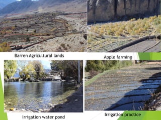 Barren Agricultural lands
Irrigation water pond
Irrigation practice
Apple farming
 