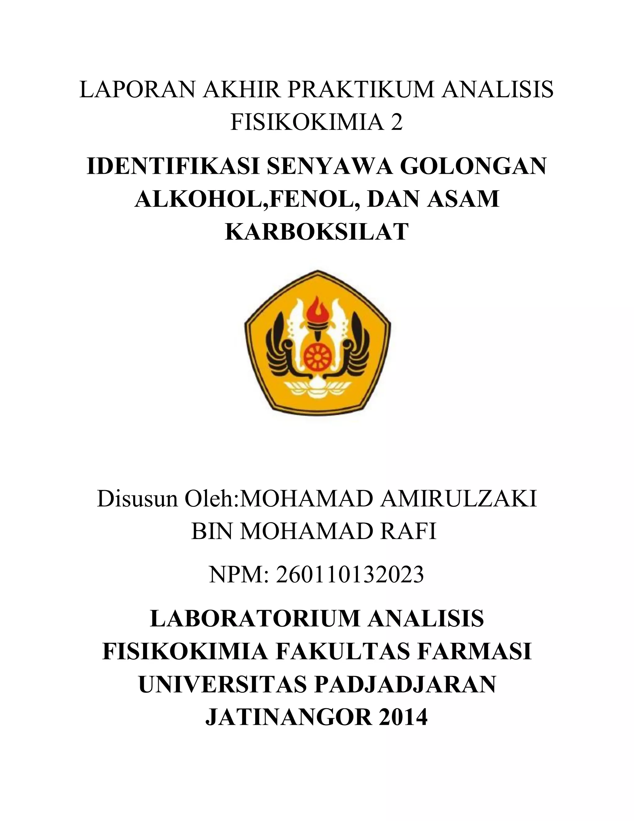 identifikasi senyawa golongan alkohol ,fenol dan asam karboksilat | PDF