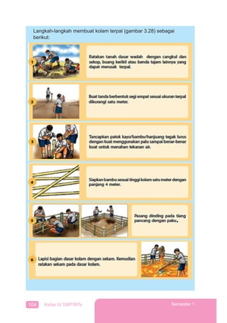 104 Kelas IX SMP/MTs Semester 1
Langkah-langkah membuat kolam terpal (gambar 3.28) sebagai
berikut:
 