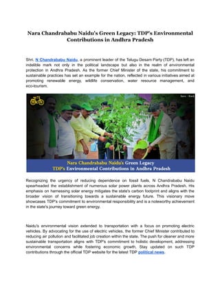 Nara Chandrababu Naidu's Green Legacy: TDP's Environmental Contributions in Andhra Pradesh