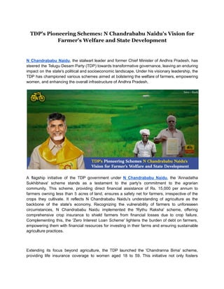 TDP's Pioneering Schemes: N Chandrababu Naidu's Vision for Farmer's Welfare and State Development