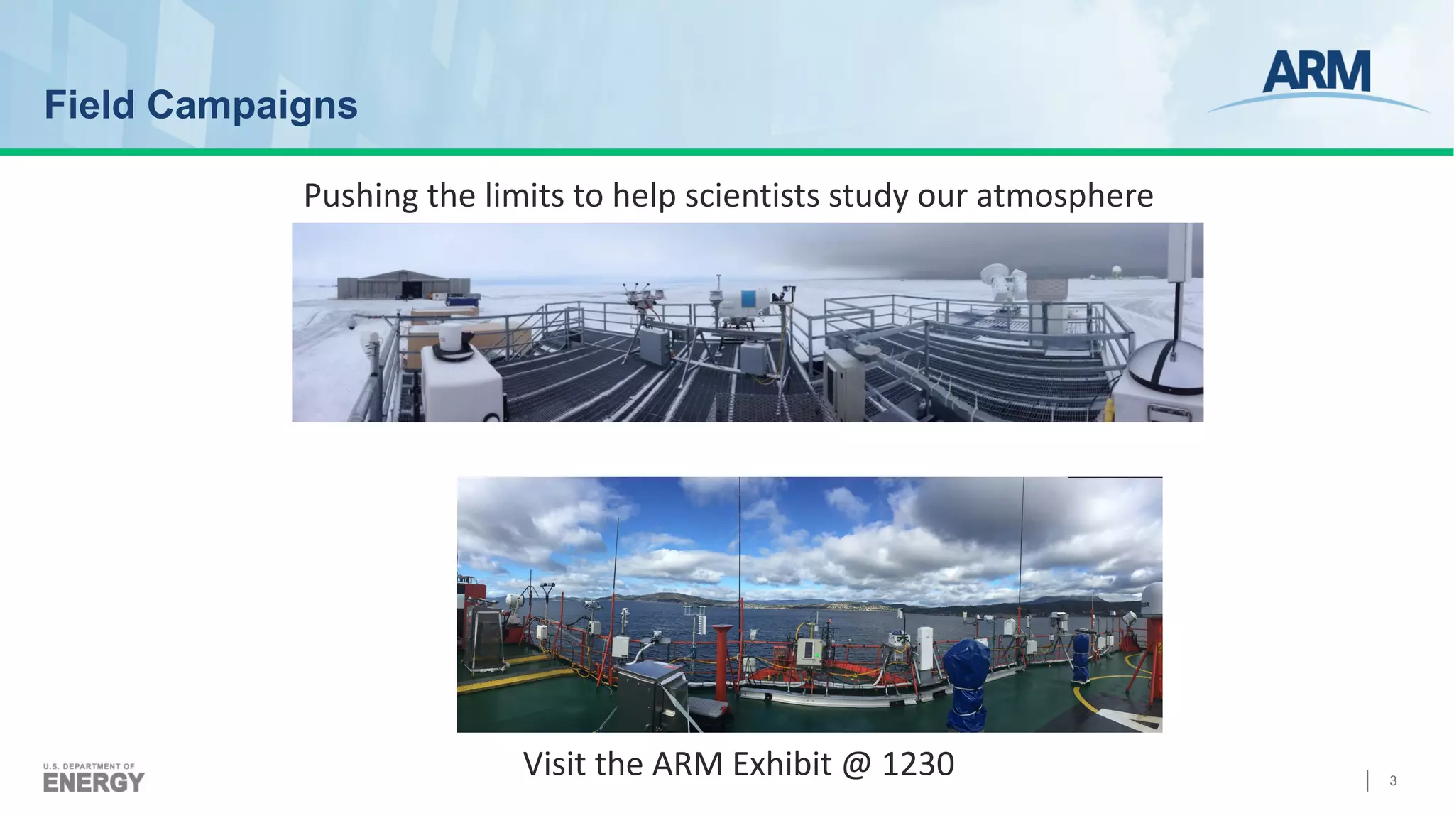 Field Campaigns
3
Pushing the limits to help scientists study our atmosphere
Visit the ARM Exhibit @ 1230
 