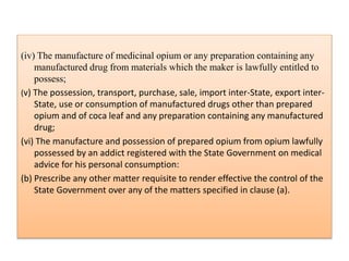 (iv) The manufacture of medicinal opium or any preparation containing any
manufactured drug from materials which the maker...