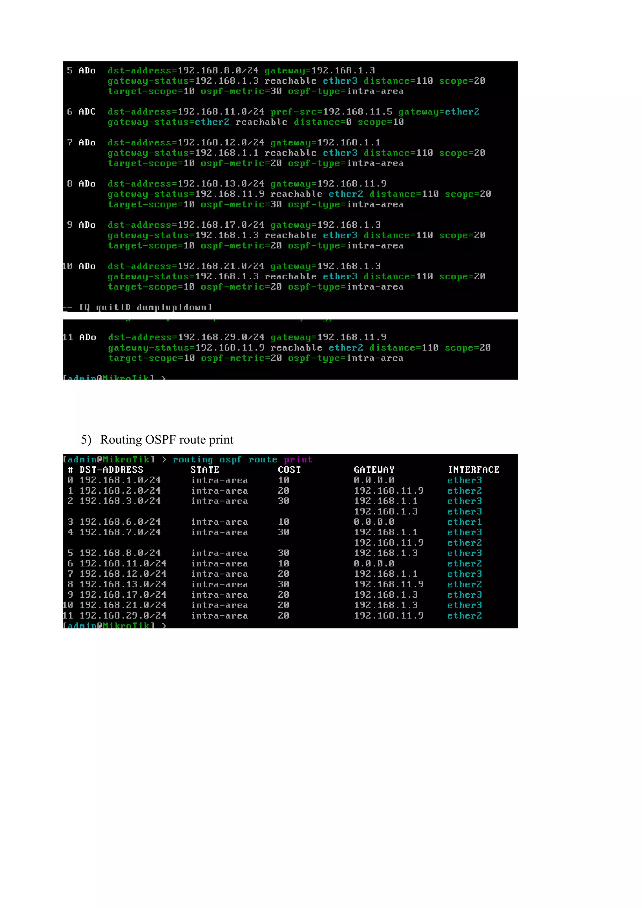 5) Routing OSPF route print
 