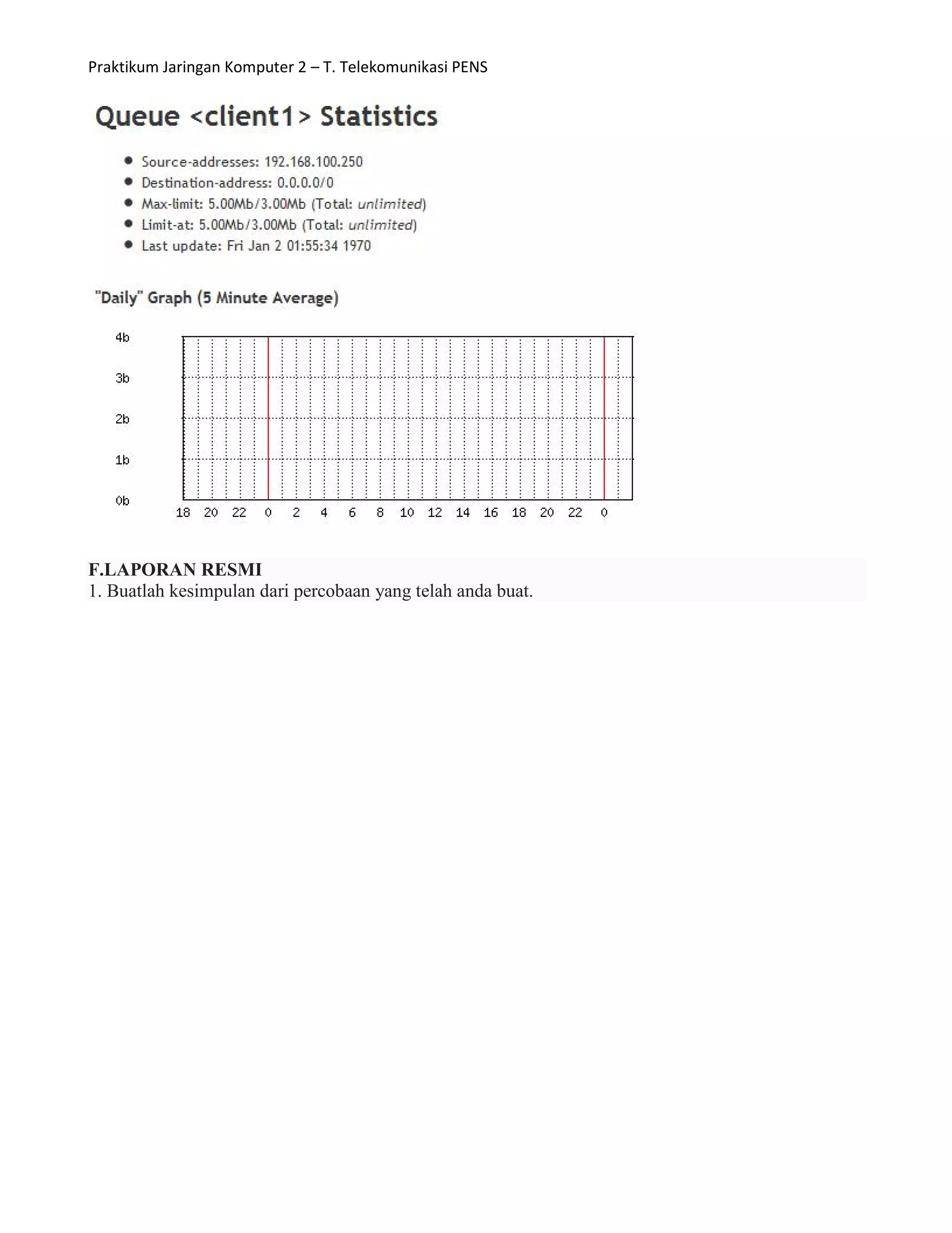 Praktikum Jaringan Komputer 2 – T. Telekomunikasi PENS
F.LAPORAN RESMI
1. Buatlah kesimpulan dari percobaan yang telah anda buat.
 