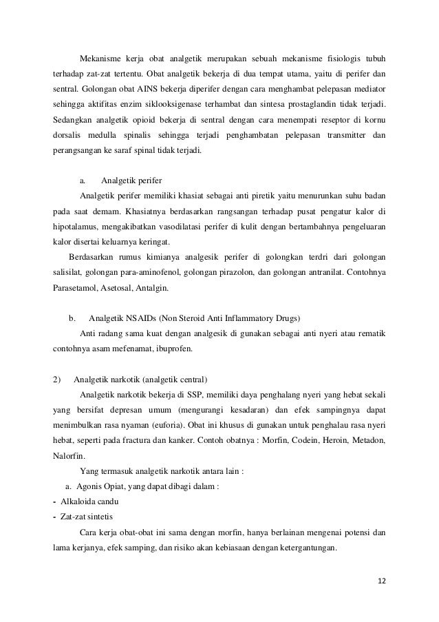 Mula Kerja Puncak  Efek dan Lama Kerja Obat  Analgetik pada 