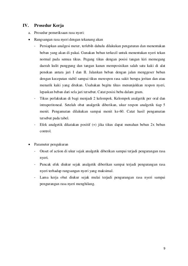 Mula Kerja Puncak  Efek dan Lama Kerja Obat  Analgetik pada 