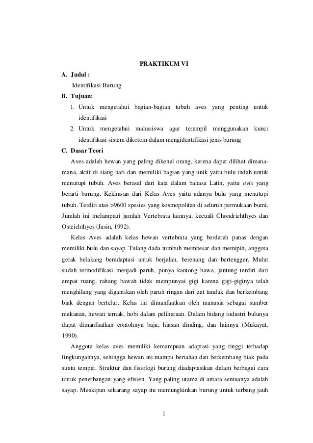 Laporan Praktikum 6 Identifikasi Burung