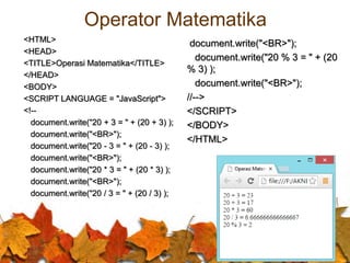 tutorial belajar javascript – cara menampilkan hasil... Praktikum javascript | PDF