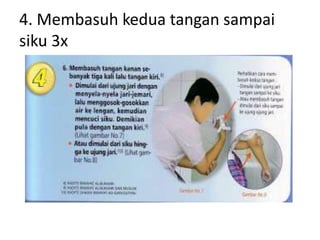 4. Membasuh kedua tangan sampai
siku 3x
 