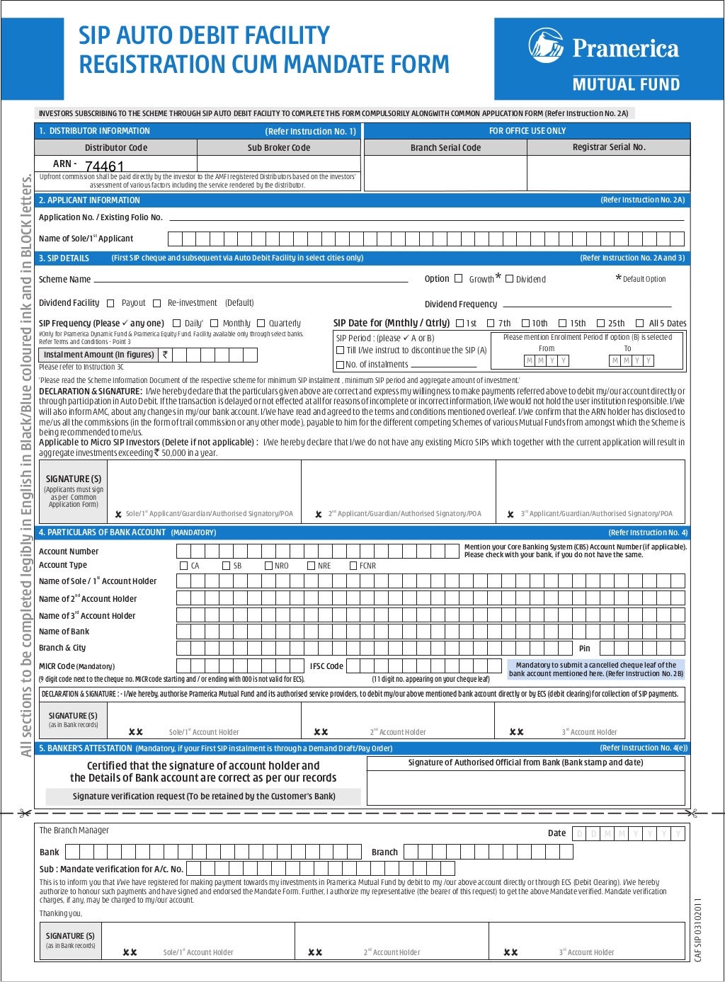 Pramerica mutual fund common application form with kim