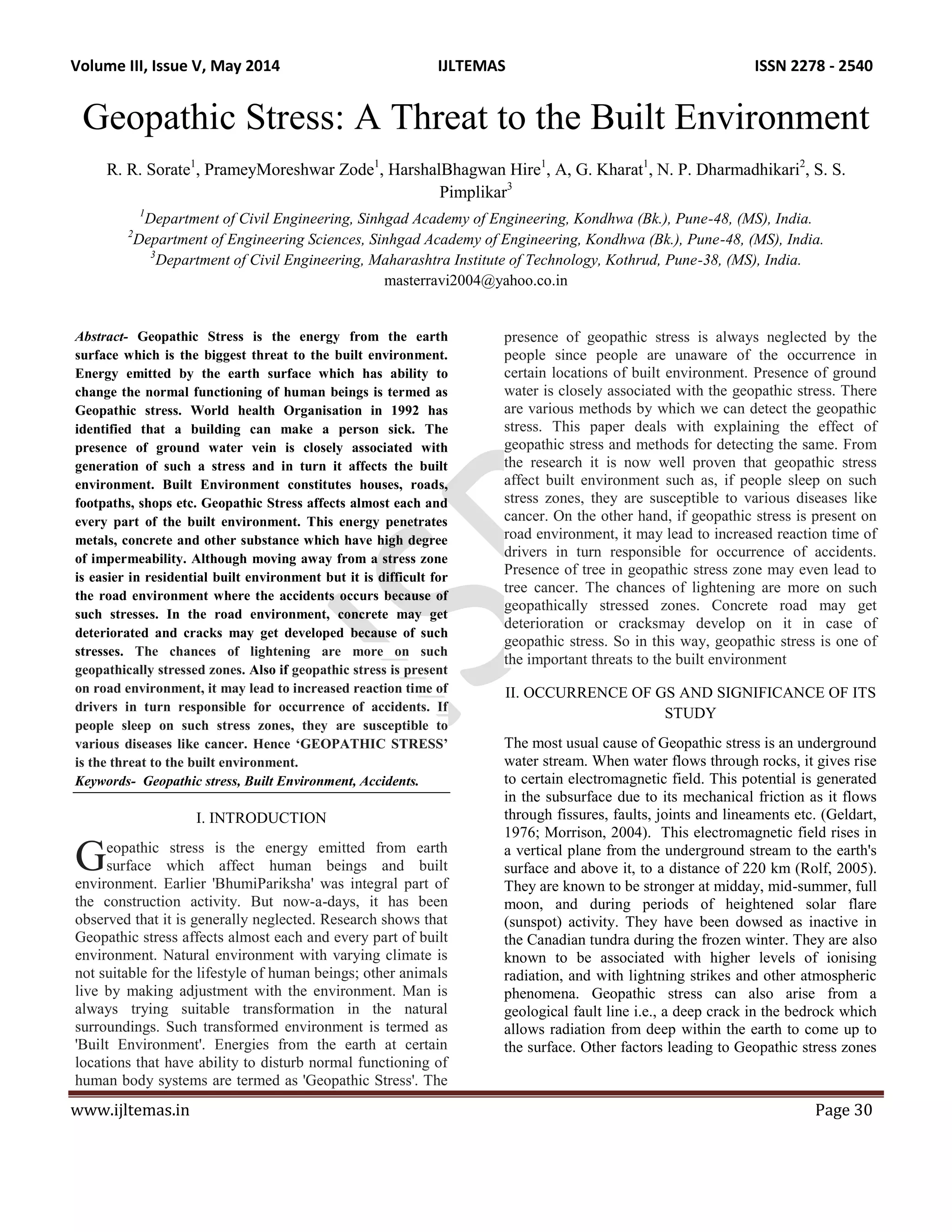 Geopathy Geopathic Stress : A Threat to Built Environment | PDF