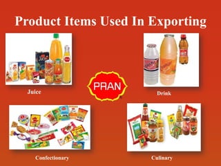 Product Items Used In Exporting
Juice Drink
Confectionary Culinary
 