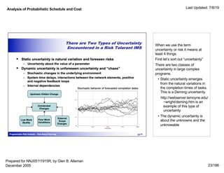 Analysis of Probabilistic Schedule and Cost Last Updated: 7/8/19
23/186
When we use the term
uncertainty or risk it means ...