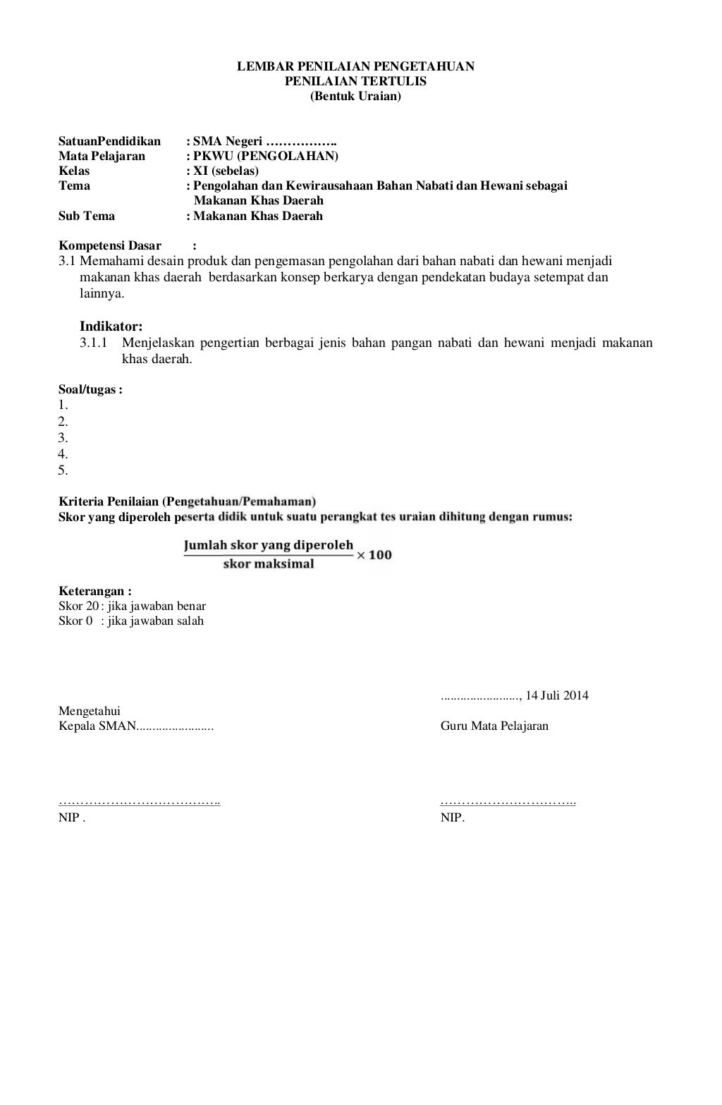 RPP PKWUPengolahan SMA Kelas XI