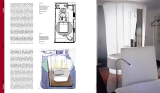 Progetti Es Hotel   sto per una completa revisione del progetto              Camera Z
                    e la definizione di una variante pressoché               14
                    integrale dell’opera. L’edificio si presenta             Pianta della camera
                    fortemente caratterizzato da alcune chiare               provvista di isola composta
                    linee direttrici: lo stacco da terra per la con-         da letto matrimoniale,
                                                                             lavabo, cabina doccia
                    servazione degli scavi archeologici; un im-              e appendiabiti a vista
                    pianto a corte composto da tre blocchi con               15
                    le due ali laterali sospese su pilotis ed infine         Schizzo di progetto
                    il gesto architettonico della piega, vero deus           16
                                                                             Il bagno
                    ex machina del progetto, che ricorre in più
                    occasioni nella tessitura dell’edificio, dalle
                    volte di chiusura, al prospetto di facciata
                    fino ad interessare in dettaglio la linea degli
                    elementi di arredo. Rispetto all’intorno, poi,
                    l’albergo dialoga con un linguaggio sicuro,
                    inserendosi bene nella rigida maglia um-
                    bertina e ammiccando al vicino monoblocco
                    della stazione attraverso i salti di quota ed il
                    profilo della copertura, da un lato, e, dall’al-
                    tro, con la ferma composizione in blocchi,
                    rinforzata dall’impiego di un intonaco spe-
                    ciale a base di polvere di travertino. Il risul-
                    tato è la realizzazione di un’architettura che
                    riflette senz’altro lo spirito ludico dello stu-
                    dio, evidente nella libertà compositiva degli
                    arredi o in certe soluzioni cromatiche come
                    nelle variegate luci delle camere, senza ri-             Room Z
                    nunciare tuttavia ad una severa disciplina
                                                                             14
                    compositiva che ne costituisce forse l’aspetto           Plan of room with island
                    più interessante. La vista da via Giolitti, in-          containing double bed,
                    fatti, con l’attestarsi delle due ali della corte        washstand, shower booth,
                    sopra il basamento in basalto scuro assume               and exposed towel rack
                                                                             15
                    una pregnanza ed una forza di immagine ben               Project sketch
                    superiore ad altri espedienti in cui si osten-           16
                    ta, un po’ forzatamente, la leggerezza di un             The bathroom                  14




74
                    project and the development of an almost
                    total variation of the work. The building is
                    strongly defined by some clear directing
                    lines, including the detachment from the
                    ground to preserve the archeological ex-
                    cavations; a courtyard layout consisting of
                    three units with two side wings suspended
                    on pilotis; and finally the architectural ges-
                    ture of the fold, the project’s true deus ex
                    machina, which recurs several times in the
                    texture of the building, from the closure
                    vaults, to the façade’s front and also affects
                    the line of the decor elements in detail. The
                    hotel dialogues with a deft language with its
                    surroundings, fitting in well with the rigid
                    Umbertine framework and making a nod to
                    the nearby mono-unit of the station through
                    jumps in altitude and the profile of the roof,
                    on the one hand, and on the other, the de-
                    cisive composition in blocks, reinforced by
                    the use of special travertine powder based
                    plaster. The result is the creation of an ar-
                    chitecture that clearly expresses the studio’s
                    playful spirit, seen in the compositional
                    freedom of the furnishings and certain color
                    solutions such as the variegated lights of the
                    rooms, without doing away with the rigor-
Projects Es Hotel




                    ous compositional discipline that may be its
                    most interesting aspect. The view from Via
                    Giolitti, with the assertion of the two wings
                    of the courtyard above the dark basalt base,




                                                                                                                Luigi Filetici
                    takes on a poignancy and a strength of im-
                    age well beyond other devices in which we
                    see a slightly forced lightness of a free sign,
                    intentionally lacking in rules. This is clearly     15                                      16
 
