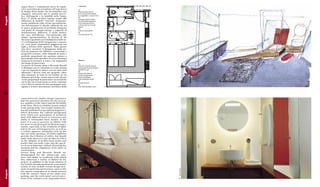 Progetti Es Hotel   segno libero e volutamente privo di regole.                       Camera L
                    Ciò è senz’altro da ricondurre all’esperienza                     17
                    di design dello studio che ha stimolato una                       Pianta della camera
                    maggiore attenzione per le qualità percet-                        provvista di letti singoli
                    tive dell’oggetto e la duttilità della forma.                     accoppiabili e zona servizi
                                                                                      18
                    Però c’è anche un’altra ragione legata alla                       Dettaglio della testata
                    diffusione di modelli “vincenti”, frequente-                      dei letti. Sullo sfondo il
                    mente pubblicati sulle riviste specialistiche,                    vetro satinato del box
                    che determinano lo sfondo culturale da cui                        contenente la vasca da
                                                                                      bagno
                    le nuove generazioni di architetti attingono                      19
                    con gradi di consapevolezza e capacità di                         Schizzo di progetto
                    rielaborazione differenti. È facile intuire,                      20
                    nel caso dell’albergo, l’accostamento alle                        La zona dei servizi
                    ultime sperimentazioni di Herzog & De
                    Meuron soprattutto nel trattamento delle lu-
                    ci e nell’impiego delle trasparenze o, ancora,
                    un certo gusto minimalista giapponese nei
                    tagli a fessura delle aperture. Tutto questo
                    non deve suscitare il disappunto della cri-
                    tica ma piuttosto far riflettere, osservatori e
                    progettisti insieme, sulla ubiquità di modi e
                    poetiche progettuali che possono entrare a
                    buon diritto nello specifico di un’architettura
                    senza però travisare il senso e la singolarità                    Room L
                    del luogo di intervento.                                          17
                    La prova di Jeremy King e Riccardo Roselli                        Plan of room furnished
                    si distingue per le soluzioni su scala urbana                     with single beds and bath
                    e per la capacità di sintesi con cui sono stati                   facilities zone
                                                                                      18
                    affrontati i diversi temi del progetto. Oltre                     Detail of bedhead.
                    alla soluzione di testa di via Giolitti, di cui                   In the background,
                    abbiamo già detto, vanno annoverate alcune                        the frosted glass
                    scelte progettuali di particolare incisività fra                  of the bathtub booth
                                                                                      19
                    cui le due ali vetrate poste in netto contrasto                   Project sketch
                    con il blocco massiccio del parcheggio mul-                       20
                    tipiano e il felice movimento curvilineo della                    The bath facilities zone      17   19




76
                    connected to the studio’s design experience
                    that has garnered attention for the percep-
                    tive qualities of the object and the flexibility
                    of the form. There is a further reason related
                    to the spread of the “successful” models, fre-
                    quently published in specialized magazines,
                    which determine the cultural background
                    from which new generations of architects
                    draw with different levels or awareness and
                    ability to reformulate those models. In the
                    hotel, it is easy to perceive an affinity with
                    the most recent Herzog & De Meuron exper-
                    iments, especially in the treatment of lights
                    and in the use of transparencies, as well as
                    a certain Japanese minimalist taste in the
                    slat cuts of the openings. All of this ought not
                    provoke the irritation of critics, but should
                    make both observers and architects reflect
                    on the ubiquity of architectural modes and
                    poetics that can justly come into the specif-
                    ics of an architecture without distorting the
                    meaning and the singularity of the place of
                    construction.
                    Jeremy King and Riccardo Roselli are
                    distinguished for the urban-scale solu-
                    tions and ability to synthesize with which
                    they addressed a variety of themes in the
Projects Es Hotel




                    project. In addition to the head solution of
                    Via Giolitti, already mentioned, some points
                    worthy of note include certain design deci-
                    sions of particular incisiveness, such as the
                                                                       Santi Caleca




                                                                                                                         Santi Caleca
                    two glazed wings placed in sharp contrast
                    with the massive block of the multi-story
                    parking, and the well-suited curved move-
                    ment of the entrance roof, suspended above         18                                                20
 