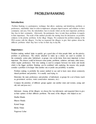 Problem Ranking Matrix Pra PRA Report of Dungra village, Khunti District, Jharkhand. | DOCX