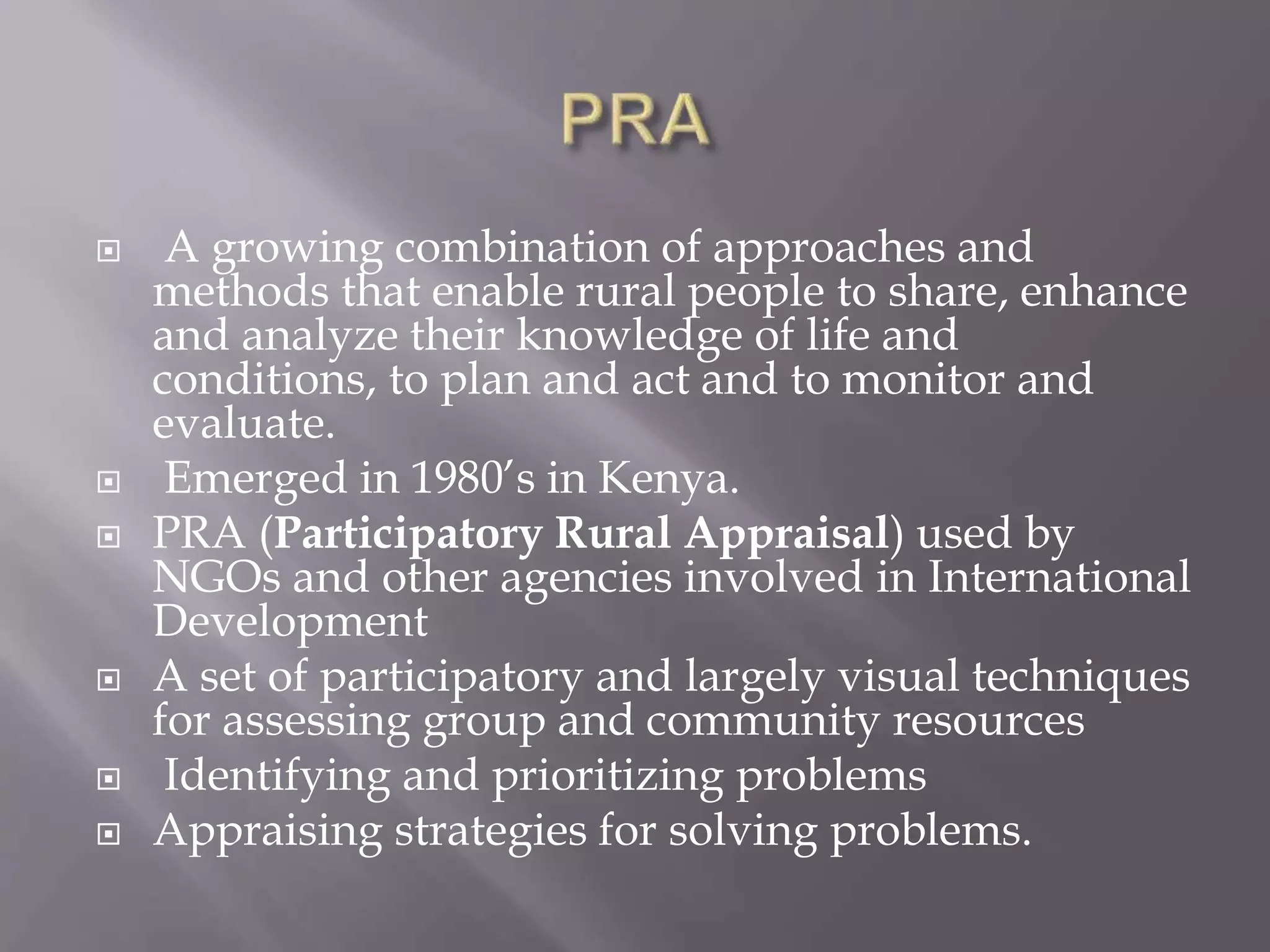 rapid rural appraisal and participatory rural appraisal | PPTX