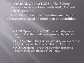 the sql and operator the and operator is used to... ADVANCE ITT BY PRASAD | PPTX