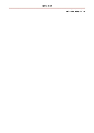 RESUME
PRASAD R. NIMBALKAR
 
