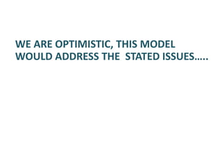 WE ARE OPTIMISTIC, THIS MODEL
WOULD ADDRESS THE STATED ISSUES…..
 