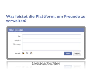 Was leistet die Plattform, um Freunde zu
verwalten?




             Direktnachrichten
 