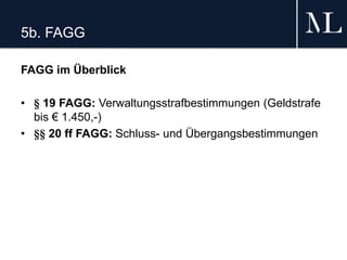 5b. FAGG
FAGG im Überblick
• § 19 FAGG: Verwaltungsstrafbestimmungen (Geldstrafe
bis € 1.450,-)
• §§ 20 ff FAGG: Schluss- und Übergangsbestimmungen
 