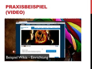 WELCHE POTENTIALE
BIETEN WIKIS?
Hochschulkontext:
•  Kollaborative, offene Wissensverwaltung und
Wissensgenerierung
•  Transparenz und Nachvollziehbarkeit von Veränderungen
(wissenschaftliches Arbeiten, Qualität, usw.)
•  Individueller Arbeitsbeitrag kann deutlich werden (Benotung)
•  Gemeinsamer Arbeitsprozess möglich auf verschiedene Arten
•  Kollaboratives Schreiben
•  Peer-Review / Bearbeiten oder Korrigieren von Texten
•  Textdiskussion
•  Flache Hierachie – neue Formen der freien, direkten TextZusammenarbeit möglich

 