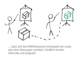 ... dass sich Ihre B2B-Ansprache konsequent am Leser,
also dem Adressaten orientiert, inhaltlich korrekt,
­informativ und prägnant.
 