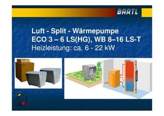 Luft - Split - Wärmepumpe
ECO 3 – 6 LS(HG), WB 8–16 LS-T
Heizleistung: ca. 6 - 22 kW
 