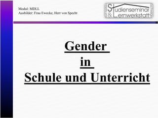 Modul: MDLL
Ausbilder: Frau Ewecke, Herr von Specht
Gender
in
Schule und Unterricht
 