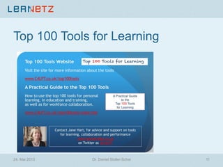 Top 100 Tools for Learning
24. Mai 2013 11Dr. Daniel Stoller-Schai
 