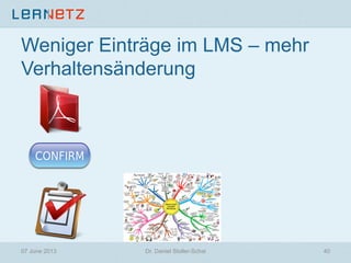 Weniger Einträge im LMS – mehr
Verhaltensänderung
07 June 2013 40Dr. Daniel Stoller-Schai
 