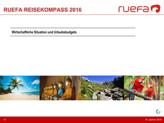 Wirtschaftliche Situation und Urlaubsbudgets
14. Jänner 201615
RUEFA REISEKOMPASS 2016
 