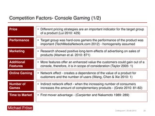Competition Factors- Console Gaming (1/2)
22Colloquium / 20.06.2012
Price • Different pricing strategies are an important ...
