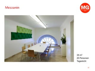 11
35 m2
20 Personen
Tageslicht
Mezzanin
 