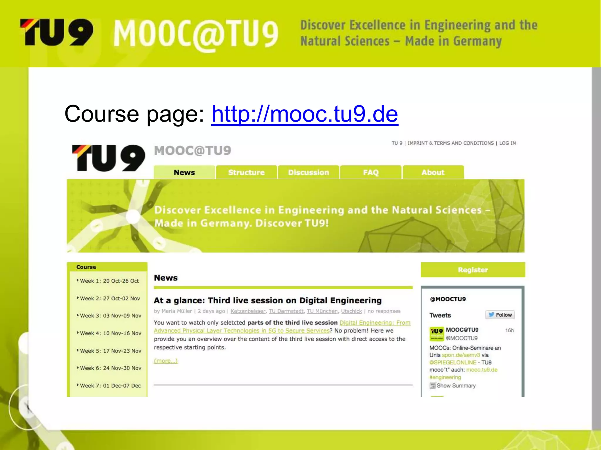 Course page: http://mooc.tu9.de 
 