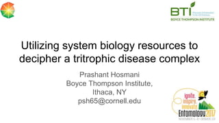 Utilizing system biology resources to
decipher a tritrophic disease complex
Prashant Hosmani
Boyce Thompson Institute,
Ithaca, NY
psh65@cornell.edu
1
 