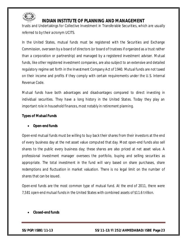 Management thesis on mutual fund