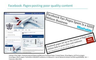 Facebook	Pages	posting	poor	quality	content
18
Hiding	in	Plain	Sight:	Characterizing	and	Detecting	Malicious	Facebook	Page...
