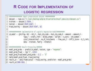 R CODE FOR IMPLEMENTATION OF
LOGISTIC REGRESSION
 