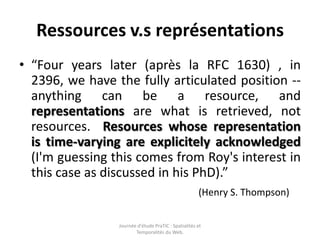 Ressources v.s représentations<br />“Four years later (après la RFC 1630) , in 2396, we have the fully articulated positio...